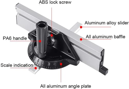 Vista 7 de Yuhoo Sistema de valla de calibre inglete, herramientas de carpintería, bloque de empuje con regla de placa angular, medidor de inglete de precisión