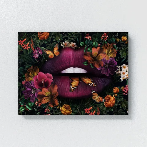 Vista 4 de Sense Canvas Lienzo decorativo de labios con flores botánicas, decoración del hogar, póster pequeño de 16 x 12 / 0.75 pulgadas Labios Flores