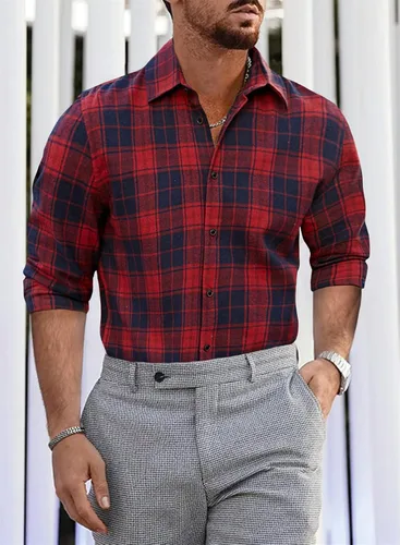 Vista 3 de JMIERR - Camisas de manga larga con botones para hombre, camisa informal de franela de algodón