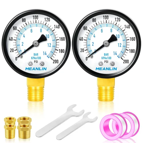 Vista 9 de MEANLIN MEASURE - Manómetro electromecánico de 2" de esfera con cara, NPT de 1/4 de pulgada, para bomba de pozo, con bujes hexagonales NPT de 1/2