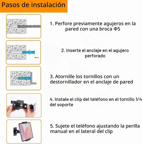 Vista 8 de iTODOS Soporte de pared para tableta, compatible con iPad de 7-12.9 pulgadas, Galaxy Tab S7/S8/S11/S10/iPhone/teléfono celular, 360 ajustables, clip