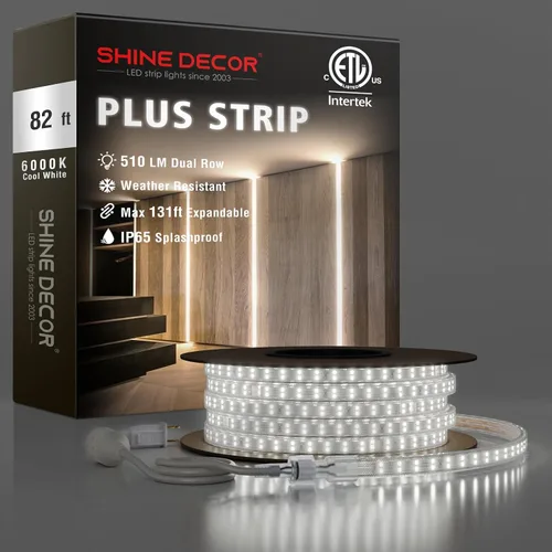 Vista 21 de Shine Decor Tira de luces LED Plus CA 120V, cuerda brillante de doble fila conectable, ETL IP65 impermeable y resistente a la intemperie para Blanco