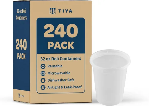 Vista 12 de TIYA Contenedores de alimentos – Paquete de 240 unidades con tapas de 16 onzas, recipientes de plástico para almacenamiento de alimentos, vasos 16oz