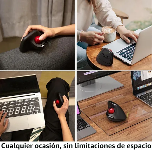 Vista 5 de MicroPack Ratón inalámbrico ergonómico con Trackball y 5 DPI ajustables, fácil control del pulgar, seguimiento preciso y suave. Ratón Bluetooth