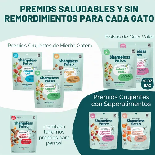 Vista 4 de Shameless Pets Golosinas para gatos con Catnip y pollo para la salud digestiva, crujientes