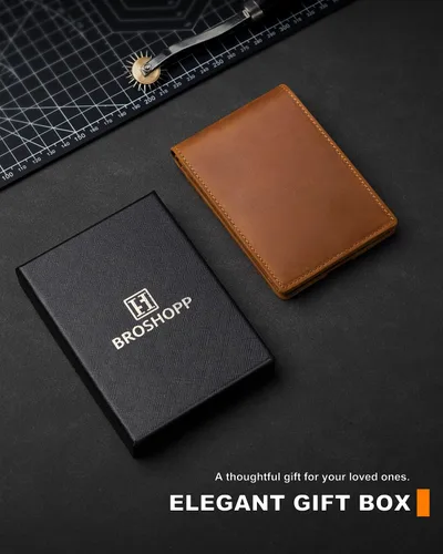 Vista 44 de Billetera AirTag para hombre, de piel auténtica plegable con bloqueo Rfid AirTag con ranuras para efectivo y ventana de identificación, compatible