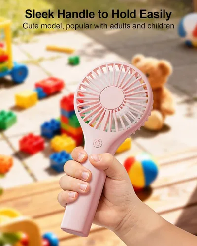 Vista 3 de TriPole Paquete de 2 mini ventiladores portátiles de mano, color rosa, 3 velocidades, potente ventilador de mano con batería personal para viajes