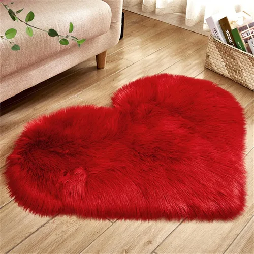 Vista 12 de YRXRUS Alfombra con forma de corazón, alfombra negra con forma de corazón, alfombras de pelo sintético esponjosas, alfombras de pelo largo para Negro
