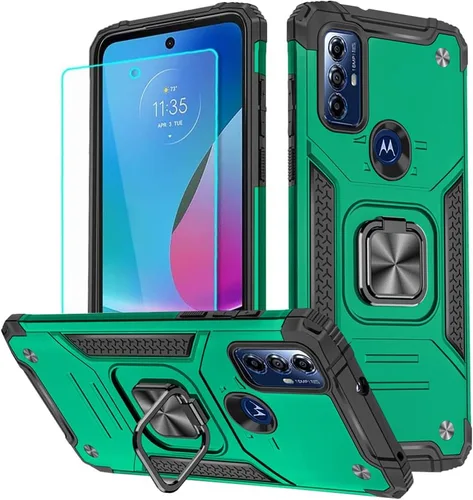 Vista 10 de Funda para Moto G Play 2023, Moto G Pure con protector de pantalla, soporte giratorio de grado militar de 360° (resistente) a prueba de golpes