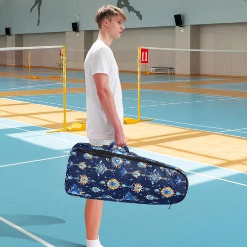 Vista 8 de Tenni - Bolsa de raqueta de bádminton bonita y resistente con joyas brillantes azules y doradas, bolsa de gimnasio para mujeres, hombres