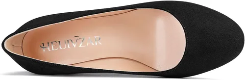 Vista 4 de HEUIVZAR Zapatos de tacón bajo con punta redonda cerrada sin cordones para mujer, tacón bajo, color mate, para compras, vacaciones, clásico, 2