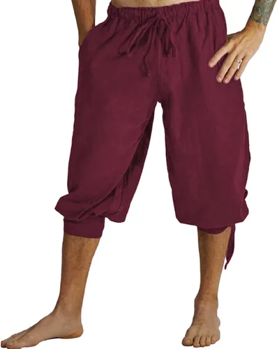 Vista 2 de GRAJTCIN Pantalones cortos de disfraz de pirata medieval para hombre, pantalones de cosplay renacentistas vikingos con cordones