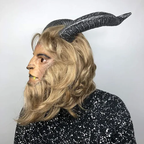 Vista 6 de JDKOD Máscara de la Bella y la Bestia, disfraz de Halloween para adultos