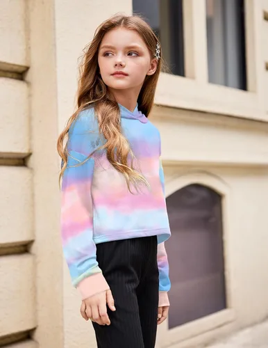 Vista 2 de Arshiner - Sudadera corta con capucha y manga larga con teñido batik para niñas