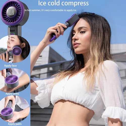 Vista 2 de Ventilador turbo portátil de mano, mini ventilador plegable, ventiladores pequeños, colgar el cuello, batería recargable, 5 ajustes de velocidad
