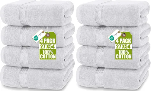 Vista 30 de Toallas de baño de algodón de lujo de 700 GSM (4 unidades, 27 x 54 pulgadas) por Utopia, Beige Premium Lightweight Ring Spun Cotton Towels