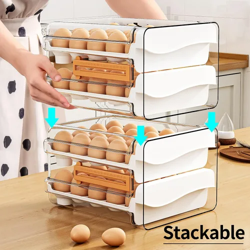 Vista 4 de JOYZAN Soporte para huevos para refrigerador, 60 unidades, contenedor de almacenamiento de huevos de gran capacidad para refrigerador, organizador