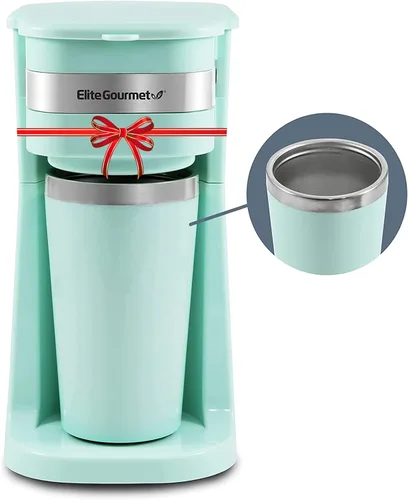 Vista 2 de Elite Gourmet Cafeteras personales de una sola porción con tazas de viaje de acero inoxidable de 14 onzas, compatibles con posos de café, filtros