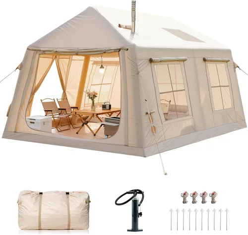Vista 10 de Inflatable Tents for Camping, Blow Up Tent with Hand Pump, Easy Setup Inflatable Hot Tent with Stove Jack, Waterproof Oxford Air Glamping Tents for