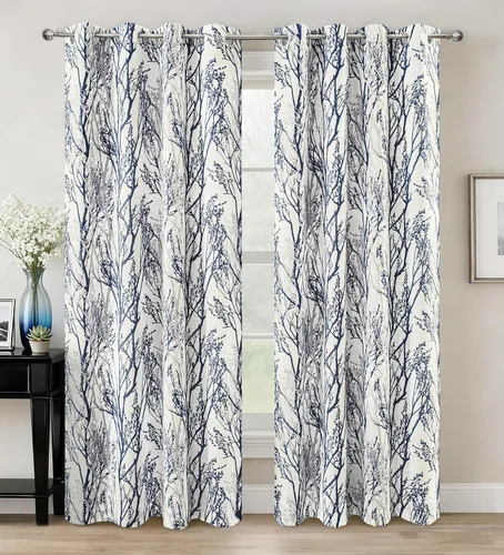 Vista 21 de DriftAway Cortinas opacas con diseño de ramas de árbol, doble capa, 84 pulgadas de largo, para dormitorio, estampado clásico, aislamiento térmico