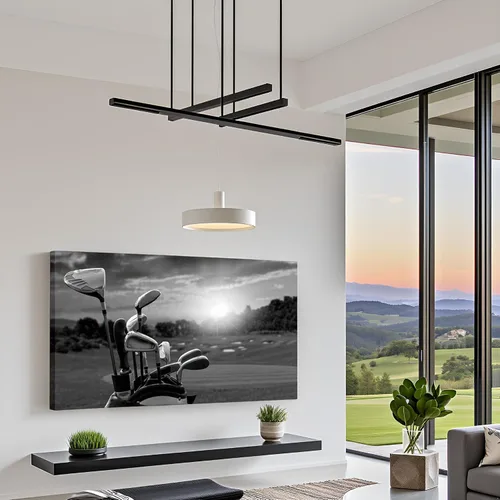 Vista 2 de LevvArts Lienzo de golf en blanco y negro para pared, campo de golf al atardecer, paisaje, pintura, impresión de golf, deportes, arte decorativo