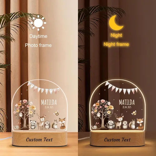 Vista 9 de 7 Geeft - Regalos personalizados para bebés para niños, placa acrílica LED con nombre, luz nocturna, lámpara de animales de la selva de safari