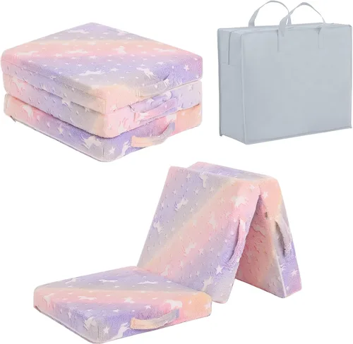 Vista 14 de Tiita Colchón de suelo plegable para niños - Tapete para siesta que brilla en la oscuridad con bolsa de almacenamiento, almohadilla de suelo