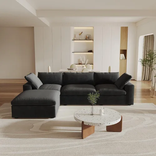 Vista 70 de Cloud - Sofá modular convertible de 80.3 pulgadas en forma de L para sala de estar con otomana de almacenamiento, sofás profundos minimalistas, Negro
