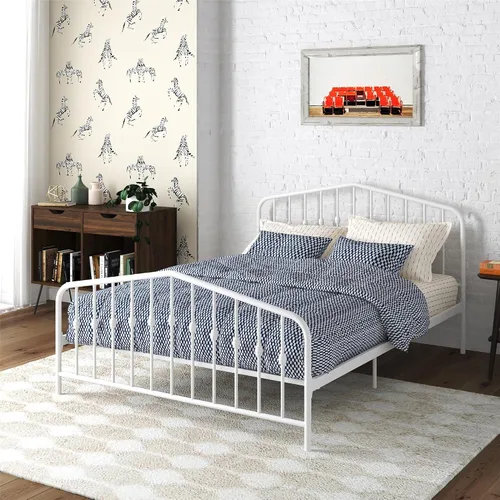 Vista 35 de Novogratz Bushwick - Marco de cama Queen de metal con cabecera ligeramente triangular, husillos insertados, base ajustable para almacenamiento,