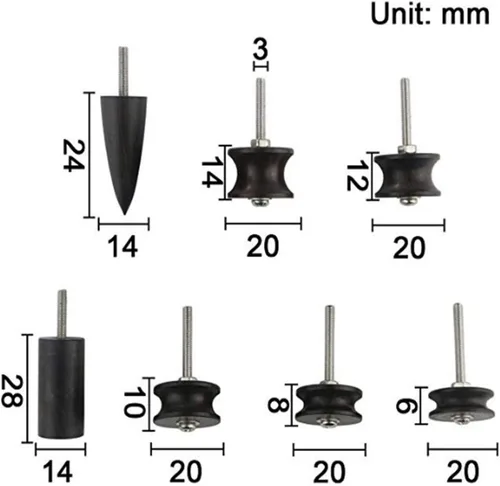 Vista 2 de 7pcs Black Ebony Wood Leather Burnisher: cabeza pulida eléctrica, fácil de usar. Profesional para bruñido de bordes y pliegues, compatible