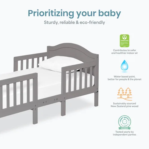Vista 5 de Dream On Me Portland - Cama convertible 3 en 1 para niños pequeños con rieles de seguridad en blanco, certificada por Baby Safety Alliance
