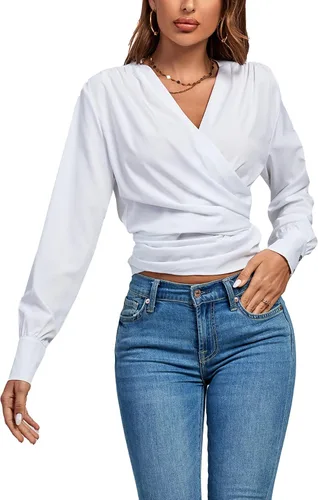 Vista 5 de LYANER Blusa de manga larga con cuello en V para mujer
