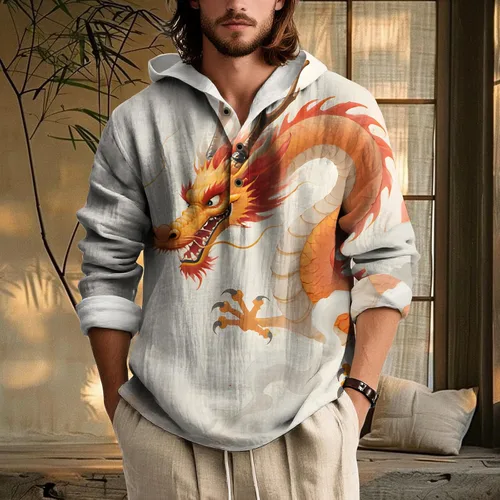 Vista 2 de Sudadera con capucha con estampado novedoso para hombre, multiestilo, manga larga, casual, con botones de un cuarto