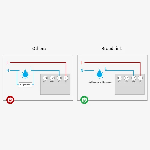 Vista 13 de BroadLink Interruptor de luz inteligente, no requiere cable neutro, un solo polo con aplicación y control de voz, interruptor temporizador táctil