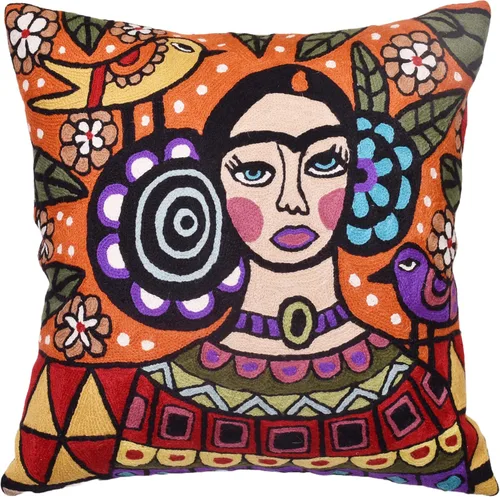 Vista 9 de Frida - Funda de almohada inspirada en el collar de arte mexicano, funda de almohada floral bordada a mano con arte hispano, cojín para silla, cojín