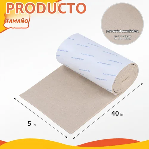 Vista 2 de Almohadillas de fieltro para muebles, cinta de fieltro cortable antideslizante autoadhesiva beige, rollo de tiras de fieltro de alta resistencia