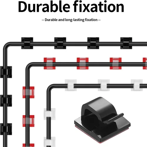Vista 5 de 105 clips autoadhesivos para cables, clips de gestión de cables de pared negros, clip adhesivo para pared debajo del escritorio, abrazadera