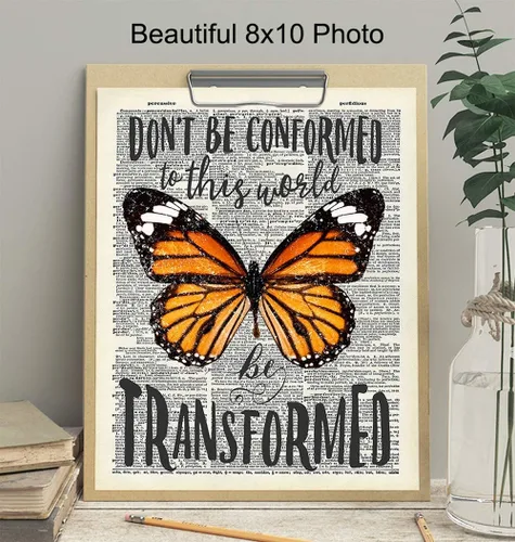 Vista 3 de Decoración de pared de mariposa, arte de diccionario reciclado, póster motivacional de 8 x 10 pulgadas para el hogar, dormitorio, oficina, regalo