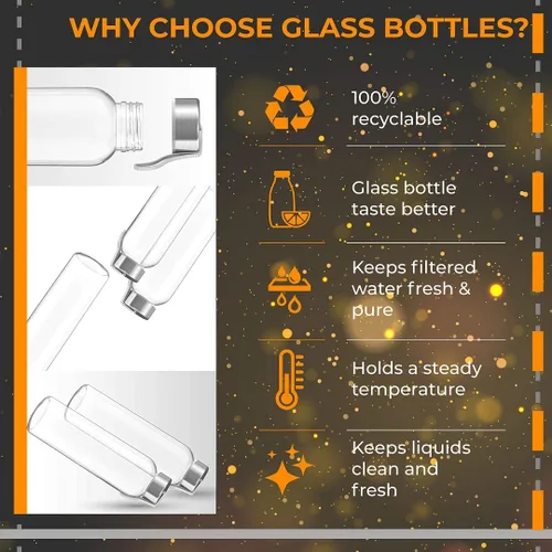 Vista 11 de Botella de agua de vidrio estrella del chef 6 botellas de 18 onzas de paquete para la bebida y Juicer Utilice tapas de acero inoxidable con bucle
