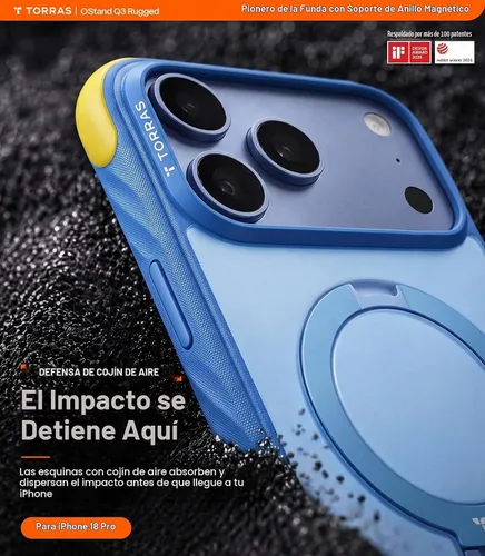 Vista 2 de TORRAS Funda Q3 Rugged para iPhone 18 Pro 360 con soporte magnético, apto Isla azul