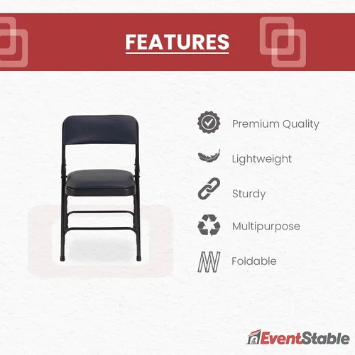 Vista 5 de EventStable TitanPRO - Silla plegable de metal azul marino, asiento acolchado de vinilo, silla plegable acolchada, sillas plegables duraderas