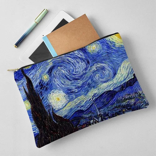 Vista 4 de CafePress Starry Night by Vincent Van Gogh - Neceser grande con cremallera, 12.5 x 8.5 pulgadas, Blanco