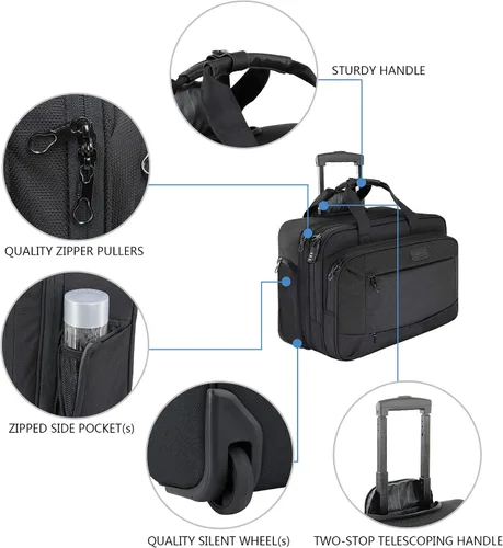 Vista 5 de KROSER Bolsa con ruedas para laptop para hombres y mujeres, maletín con ruedas para negocios para portátiles de hasta 17.3 pulgadas, bolsa