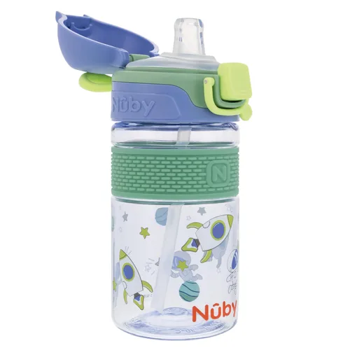 Vista 8 de Nuby Thirsty Kids Flip-it Bolt - Taza infantil Tapa abatible con cierre de botón - Boquilla de silicona de flujo libre y base duradera - Mariposas