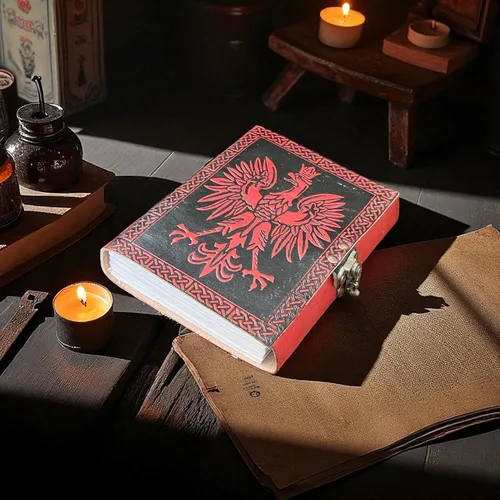 Vista 6 de Blank Spell Book of Shadows Leather Journal – Red Eagle Embossed Diary Celtic Knot Border Notebook Vintage Writing Journal, Sketchbook & Gift