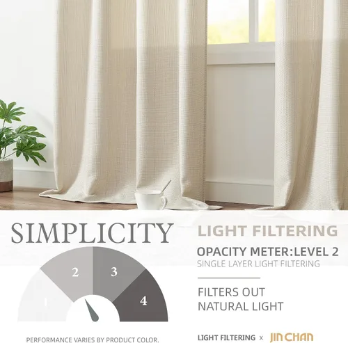 Vista 5 de JINCHAN Cortinas de lino beige para sala de estar y dormitorio, cortinas texturizadas de 63 pulgadas de largo, cortinas de estilo rústico de tejido