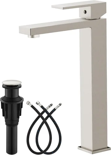 Vista 10 de gotonovo Grifo de Fregadero Vessel de Una Sola Manija, Grifo de Baño Alto de Un Agujero, Grifo Mezclador Moderno de Lavabo de Tocador, con Mangueras