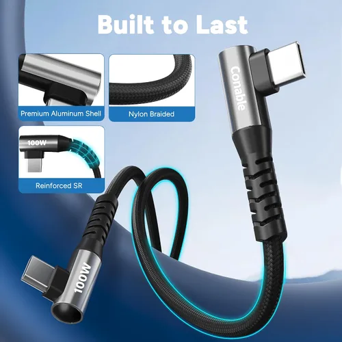 Vista 2 de Cable USB C a USB C de 100 W, doble 90 grados, cable trenzado de carga