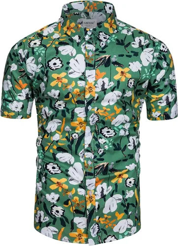 Vista 18 de TUNEVUSE - Camisa de manga corta para hombre con botones, diseño floral, camisa hawaiana de playa de verano de algodón Estampado de plátano.