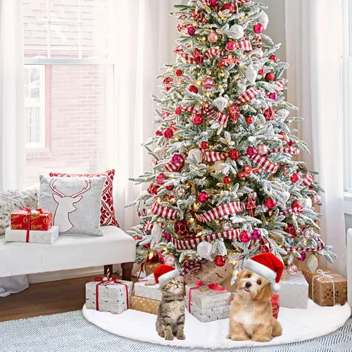 Vista 6 de Falda de árbol de Navidad de 36 pulgadas, falda de felpa para árbol de Navidad, decoraciones de árbol de Navidad para fiesta de Feliz Navidad